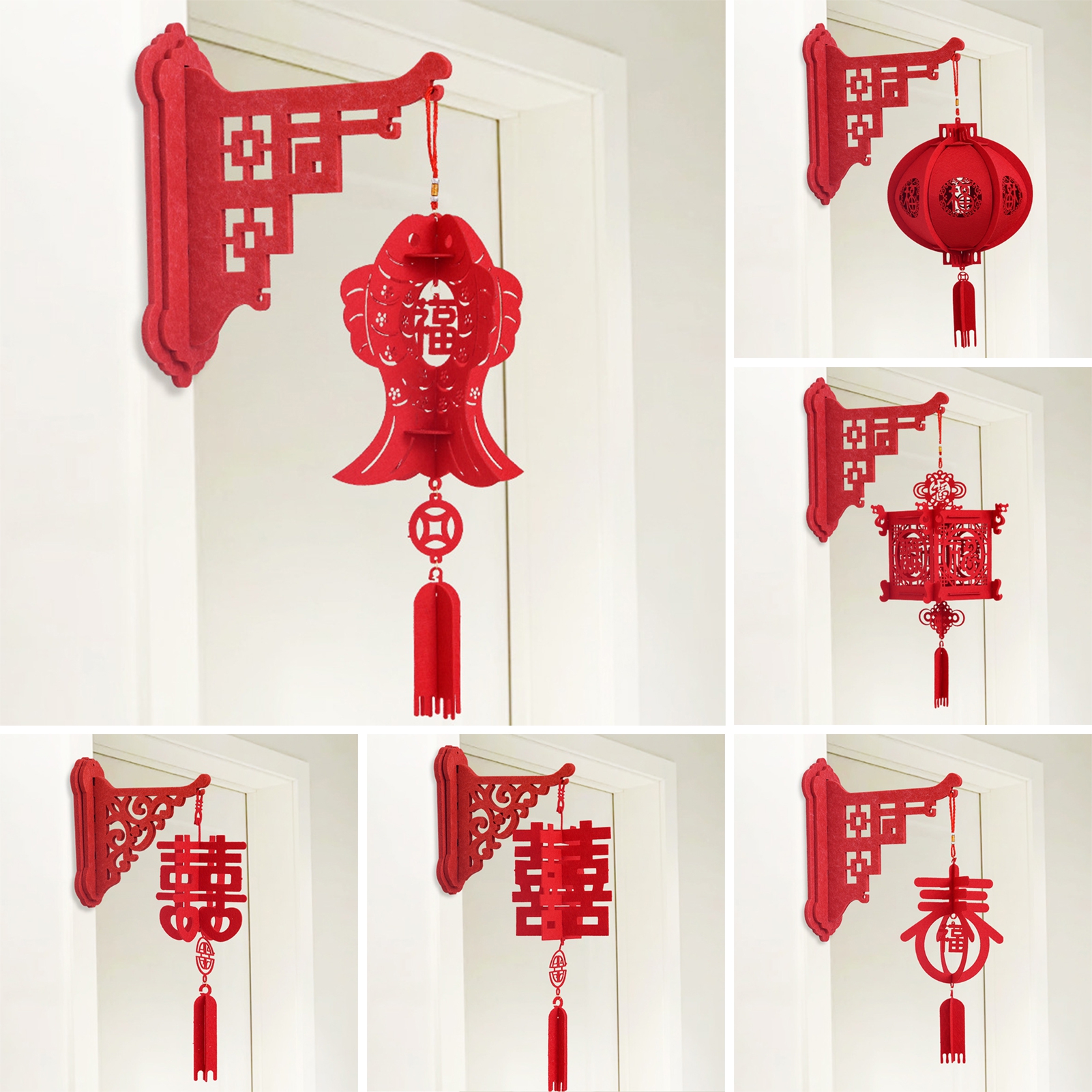 sunsanly Chinese New Year DIY Lantern Kit Lucky Red Fu Wall Mount Hanging Lantern 3D Puzzle Hollow Out Spring Festival Lantern for Home Decor